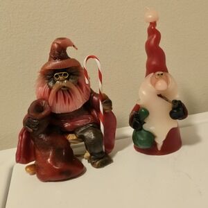 2 VTG Northern Lights Handmade Candles Wax Drawf Santa + Wizard Smoking Pipe 80s